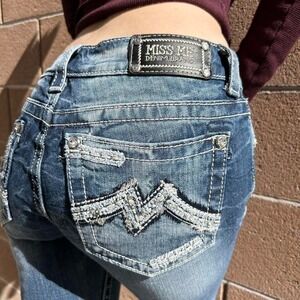 Miss Me Jeans Size 25 Distressed Bootcut Blue Embellished Pockets‎ Denim
